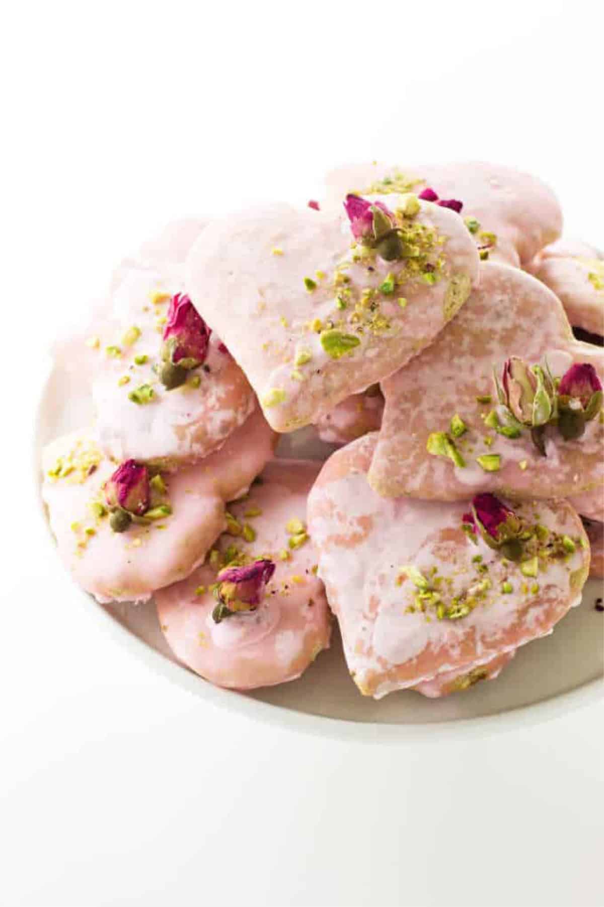 Plate of rose pistachio biscotti.