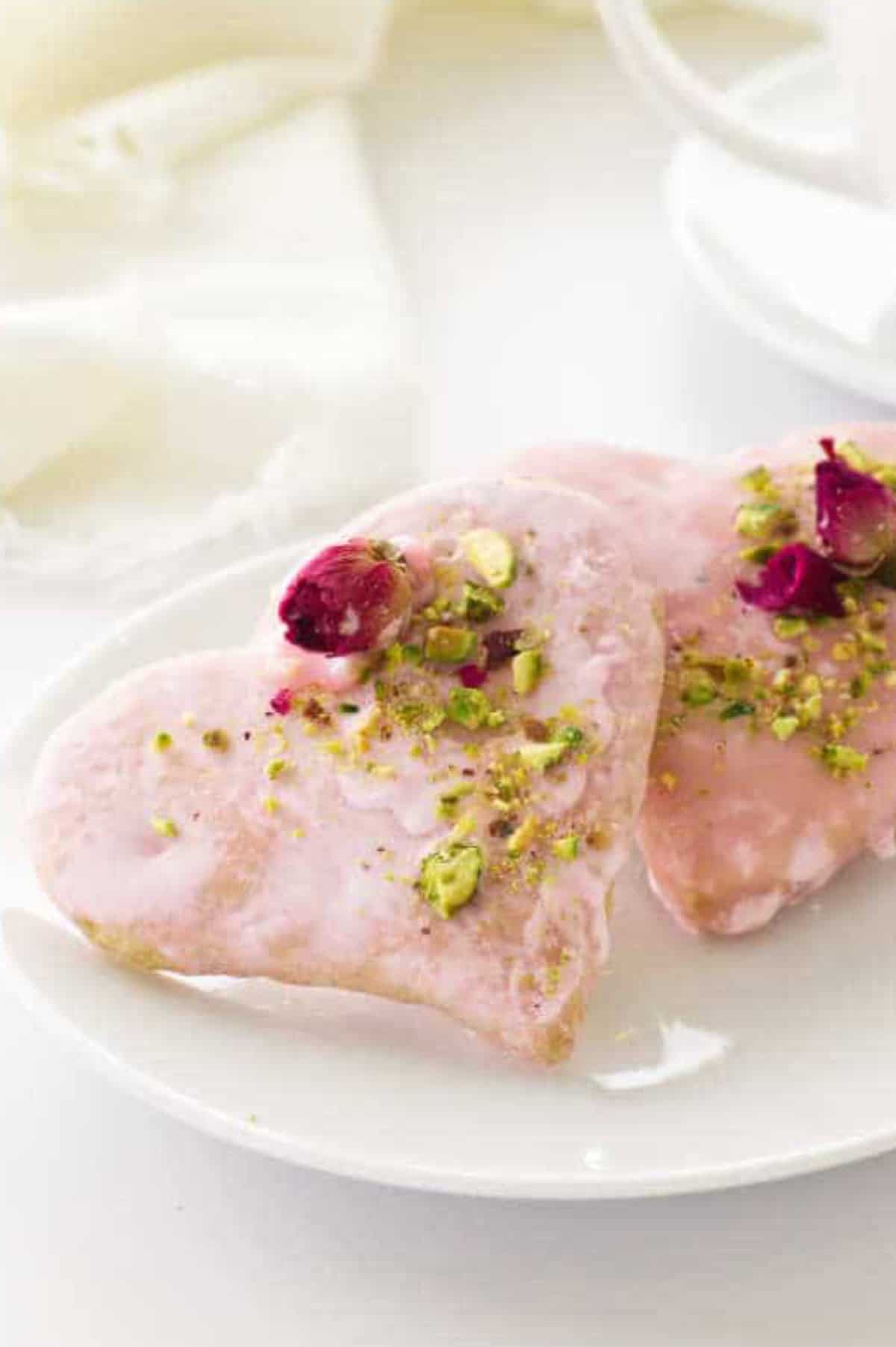 Plate of rose pistachio biscotti.