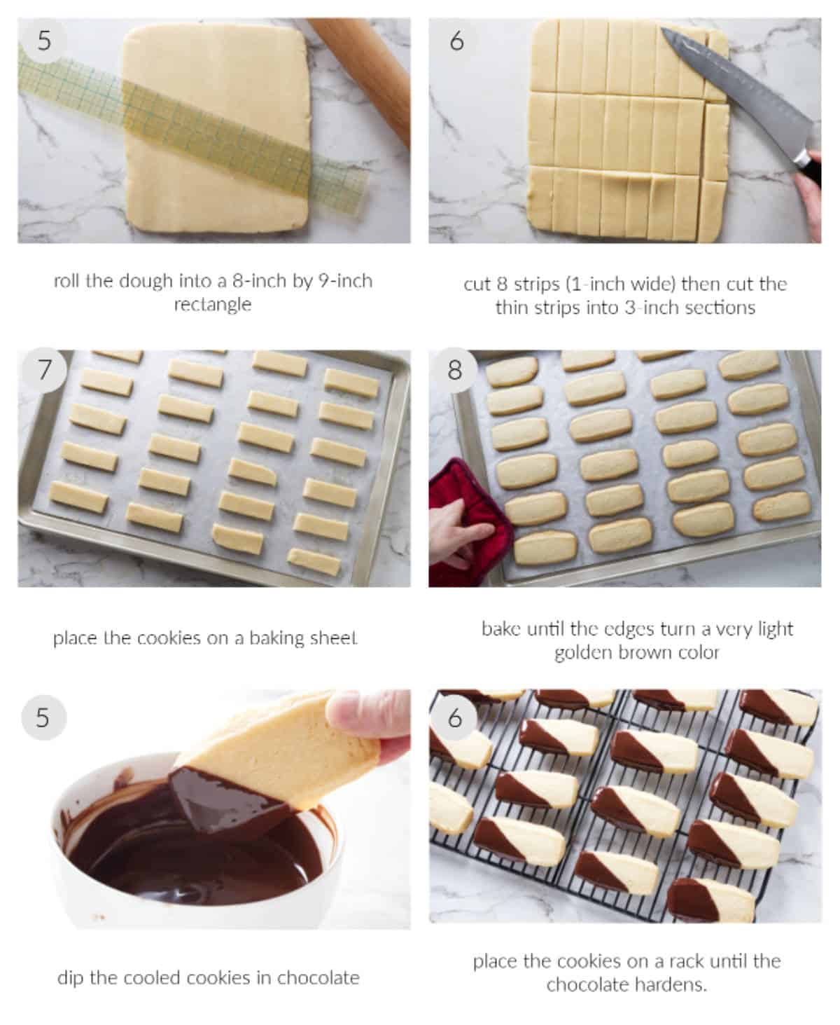 step by step photos on how to make shortbread and dip in chocolate.